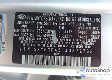 2018 Kia Sorento 3.3L Lx from USA, damaged, VIN 5XYPGDA51JG372762